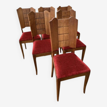 6 chaises art déco assise velours rouge