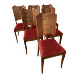 6 art deco chairs with red velvet seats