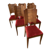 6 chaises art déco assise velours rouge