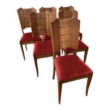 6 art deco chairs with red velvet seats