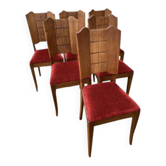 6 art deco chairs with red velvet seats