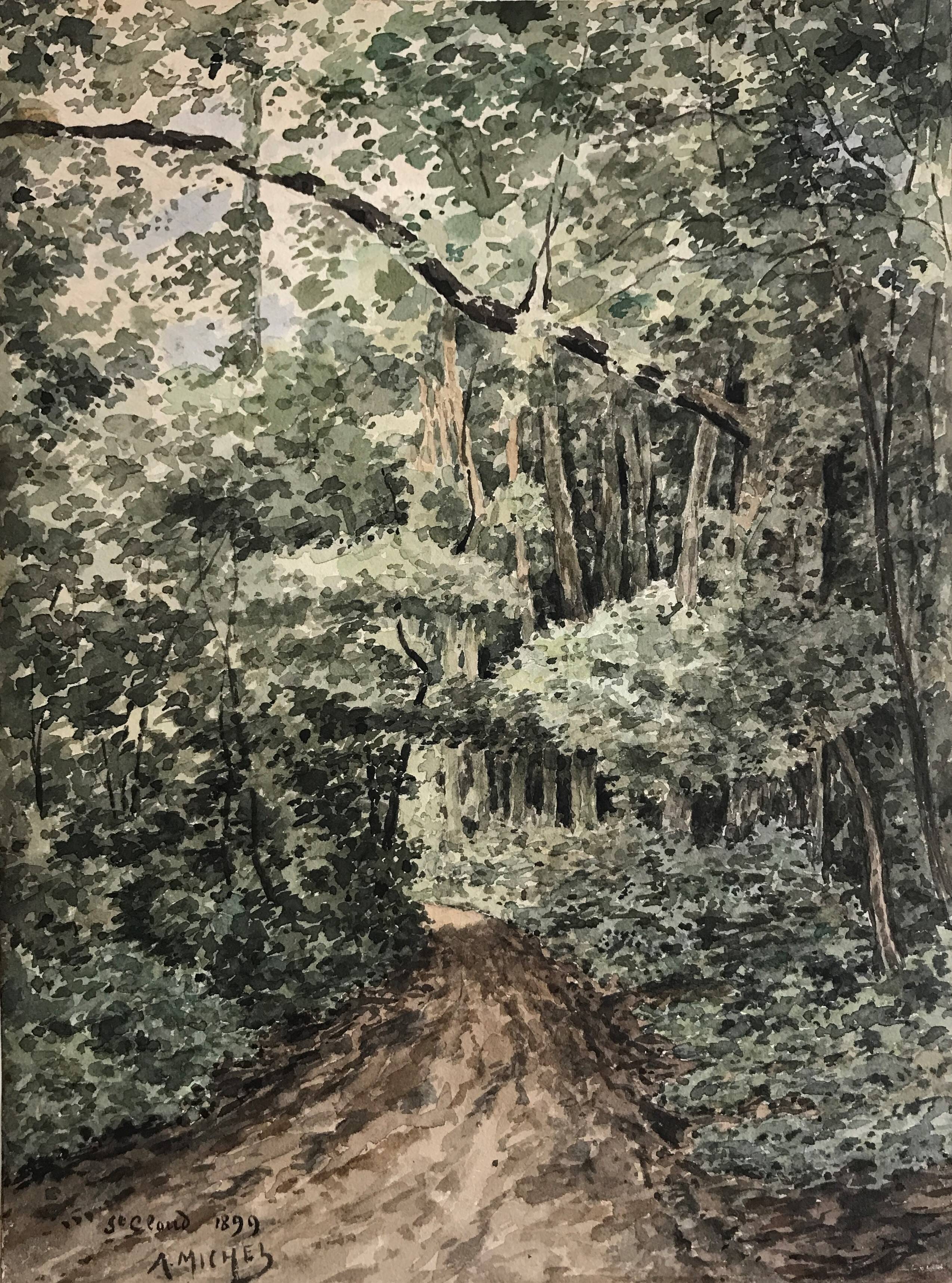 A path in the park of Saint Cloud, watercolor