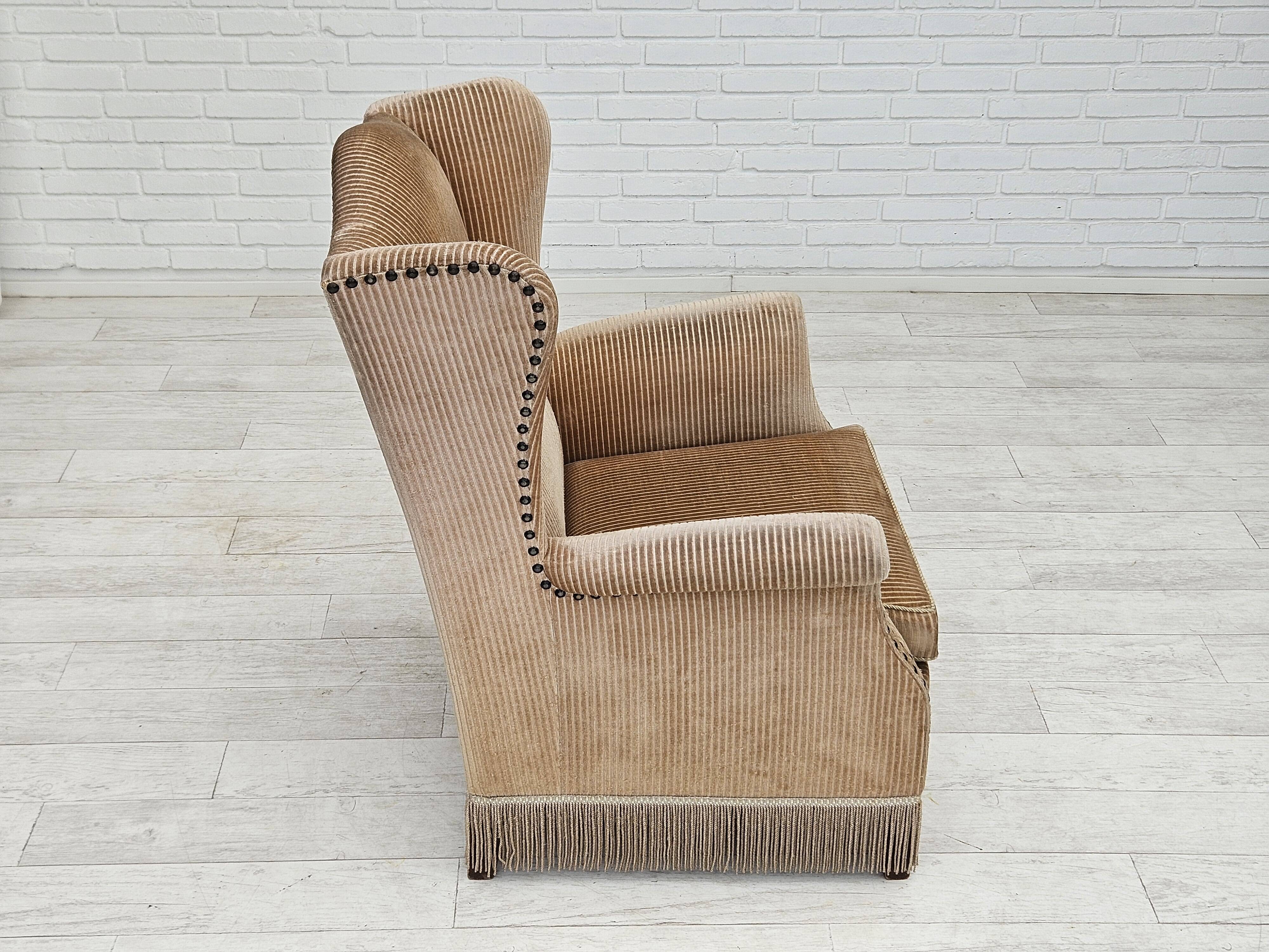 1970s, Danish design, armchair in corduroy, ash wood, original condition.
