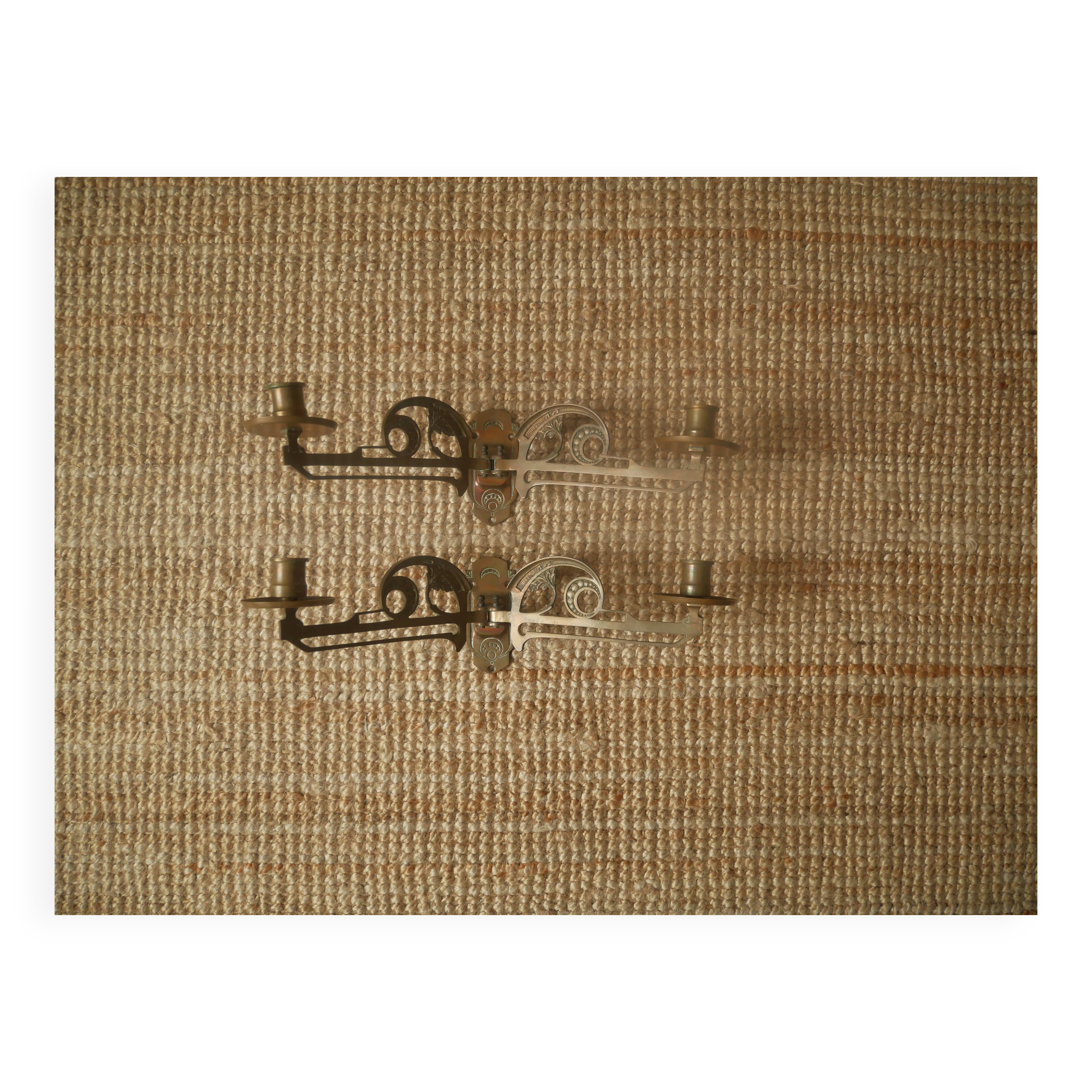 Pair of art nouveau brass wall candlesticks copper-plated metal candelabra candlesticks wall decoration