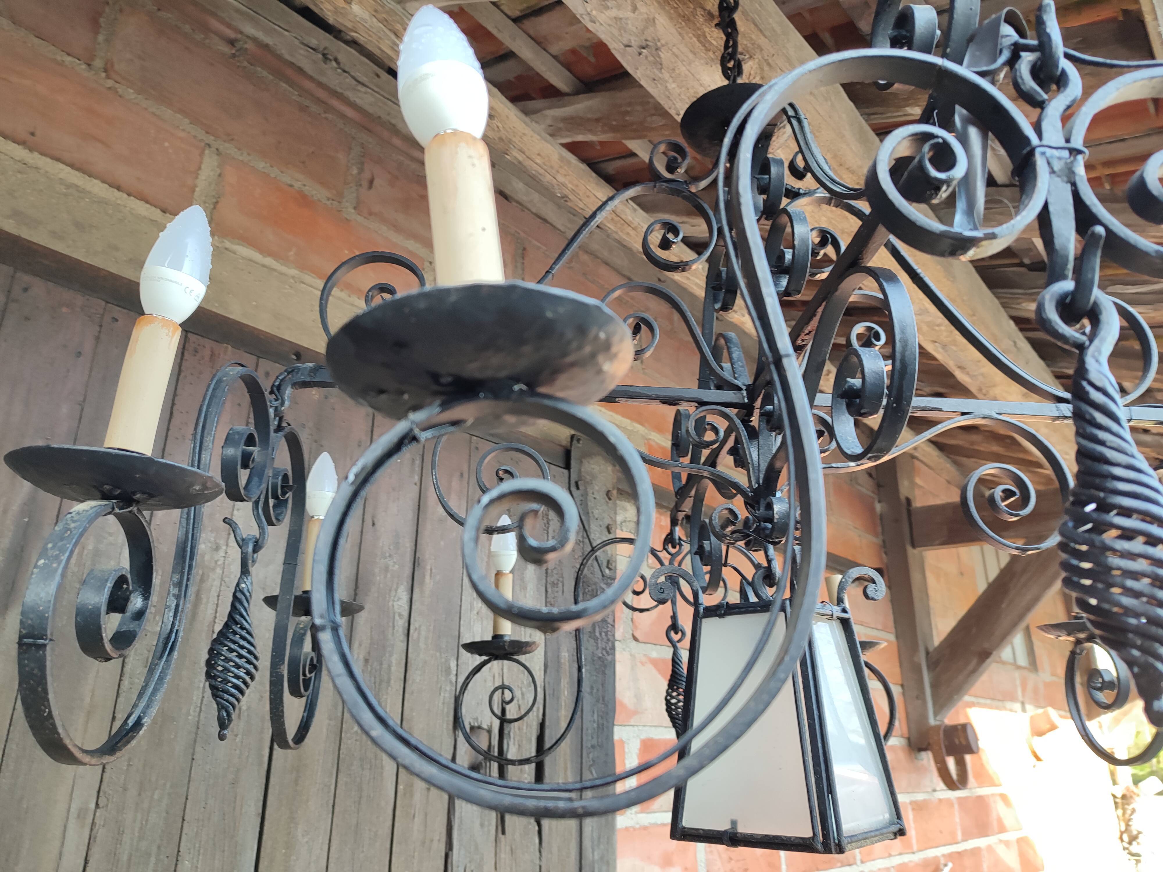 Chandelier art nouveau wrought iron