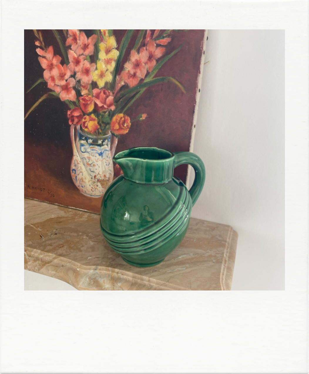 Large ceramic green ball pitcher