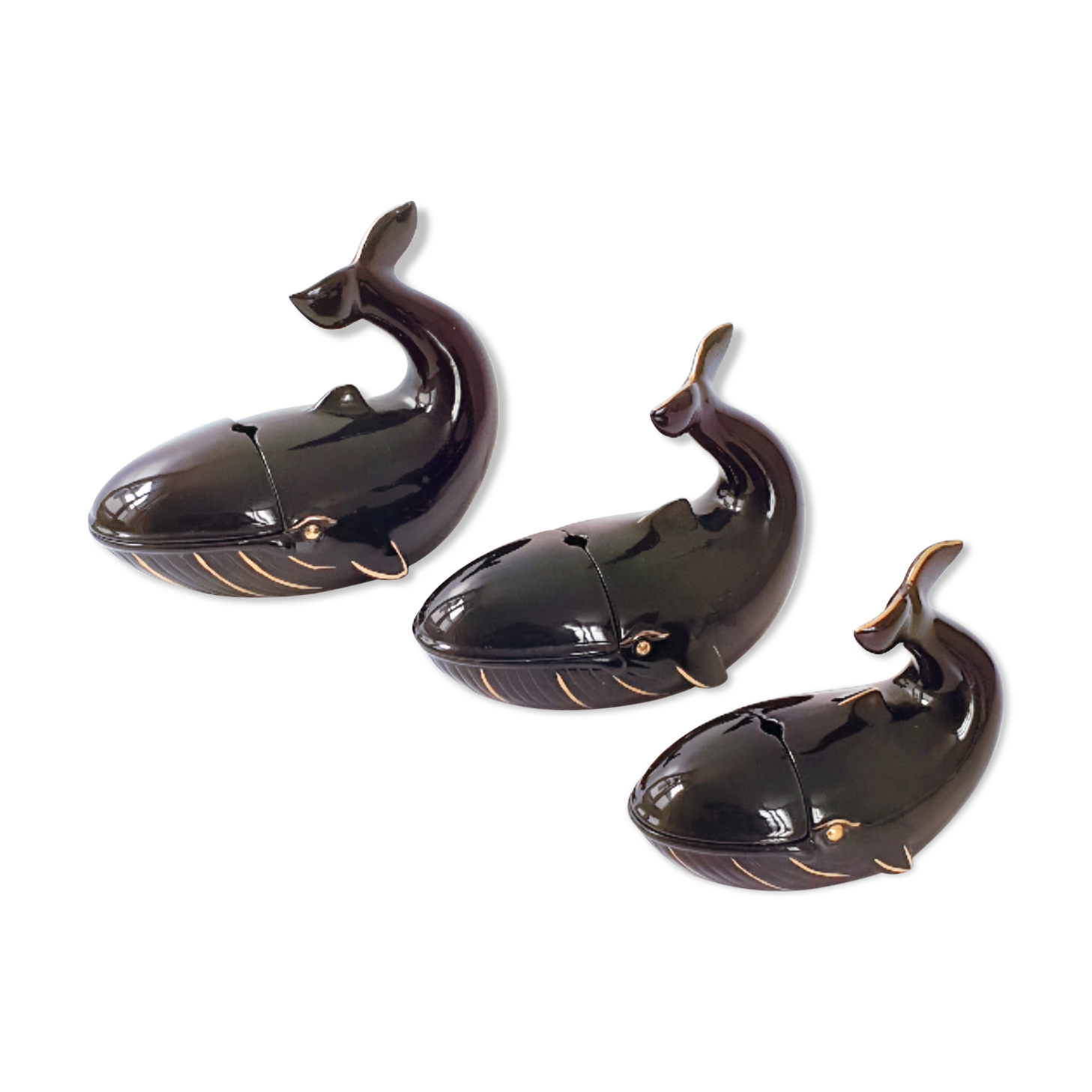 Suite de 3 vide-poches baleine 1960 vintage