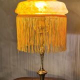 Antique bronze lamp with a marbled yellow glass paste shade, 52x21 cm. Inter a l