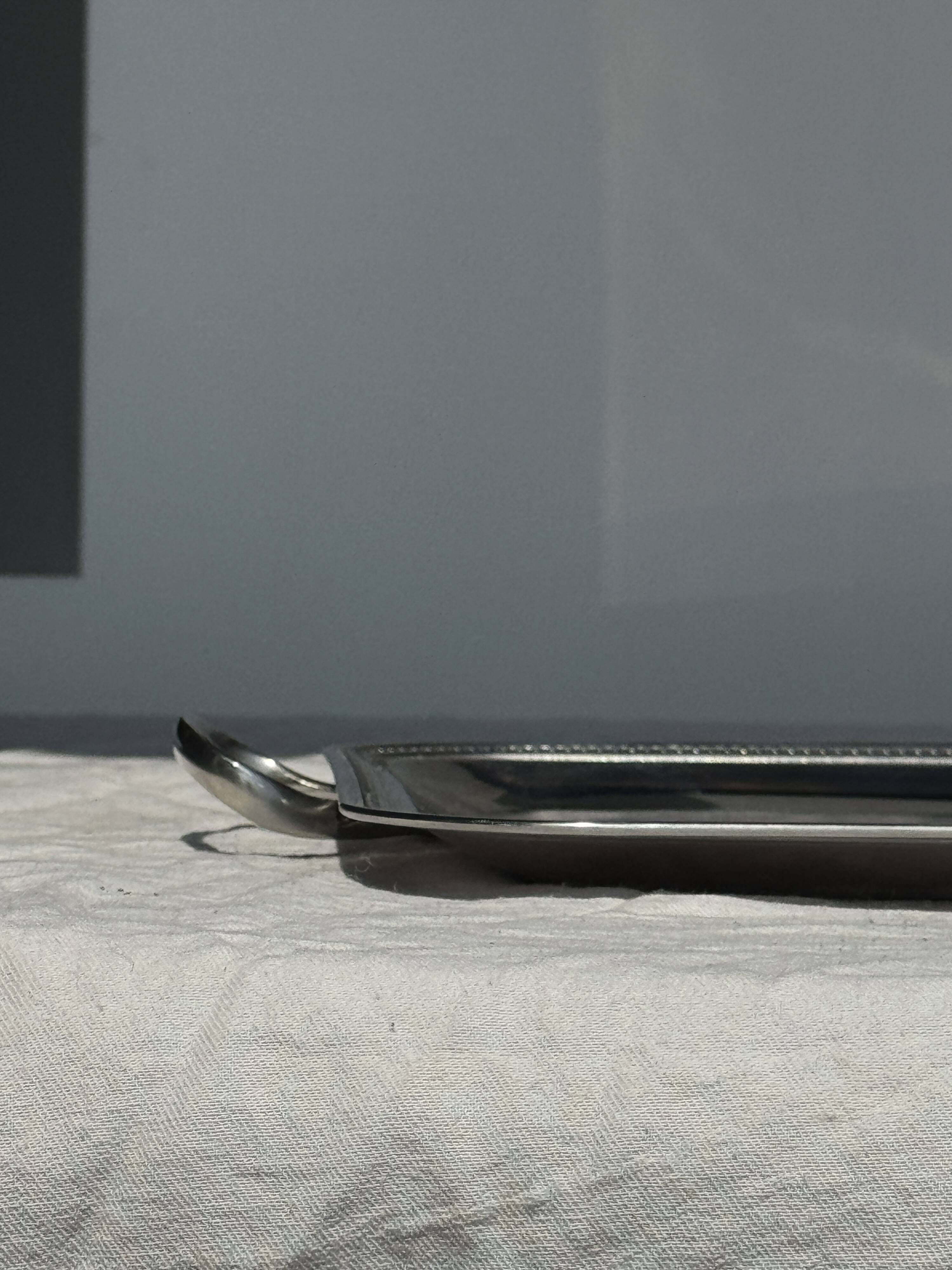 Classic silver tray with pearl stripe frieze