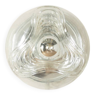 Sculptural wave wall lamp made of structured solid glass by peill & putzler