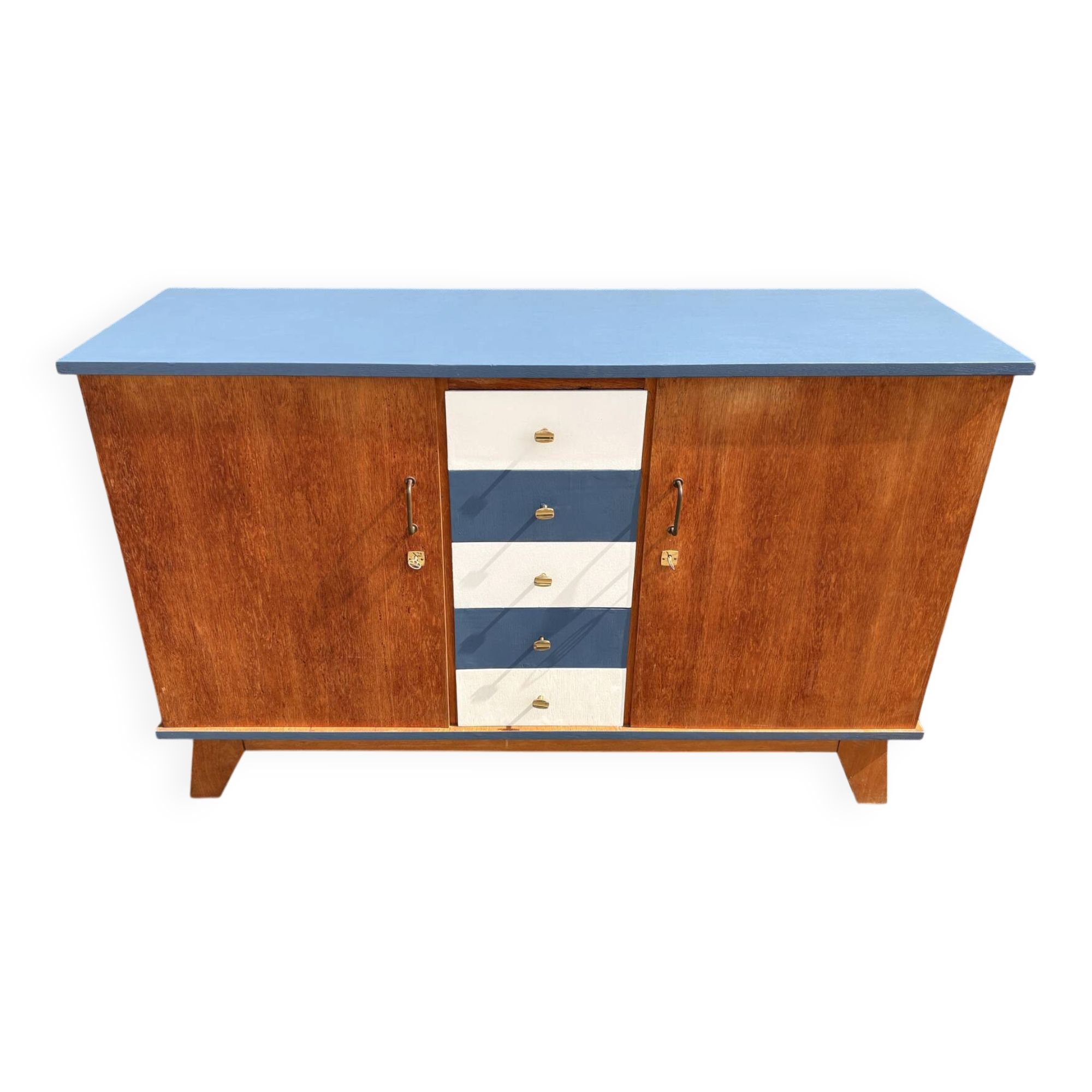 Solid wood sideboard from the 1950s – a unique piece with graphic design.