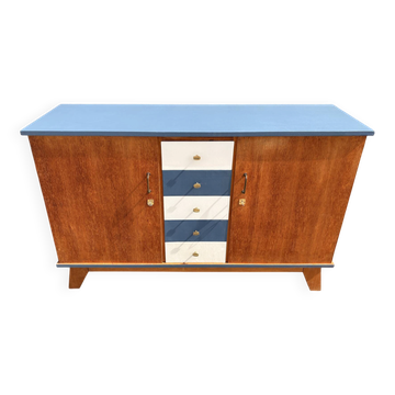 Solid wood sideboard from the 1950s – a unique piece with graphic design.