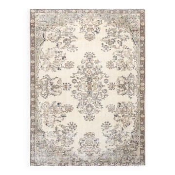 7x9 Cream & Green Floral Pattern Vintage Area Rug, 202x278Cm