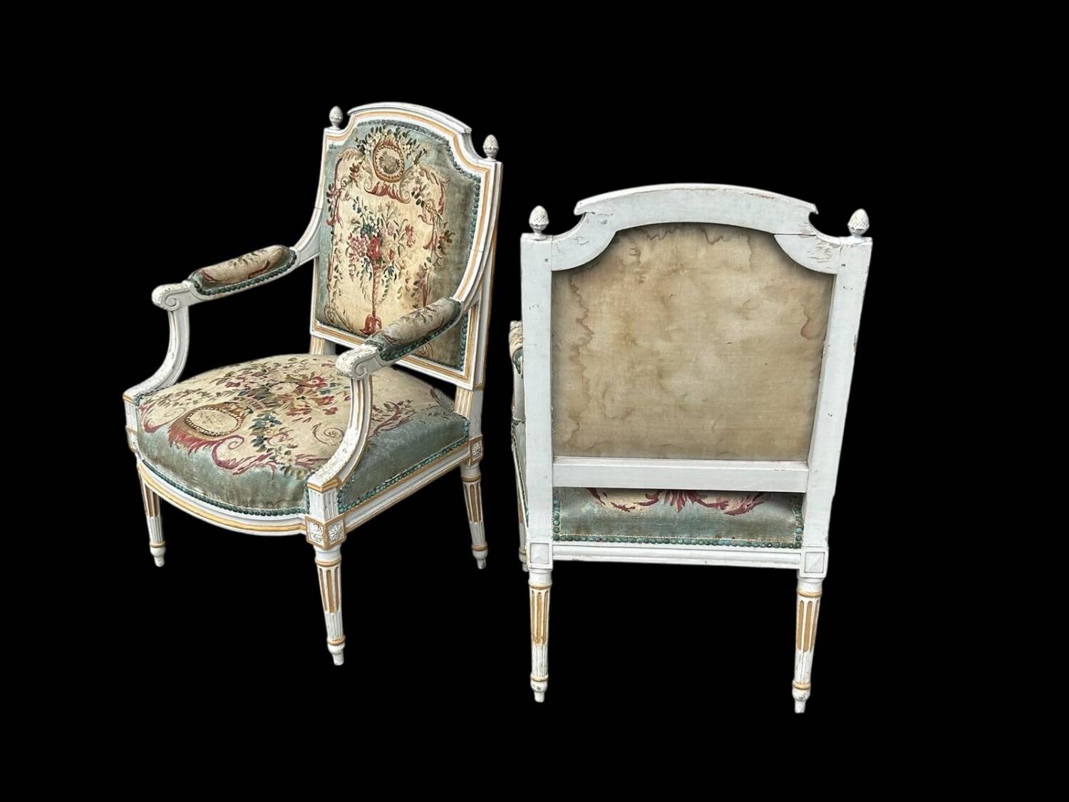 Pair of Louis XVI Cabriolet Armchairs - Lacquered and Upholstered Beech