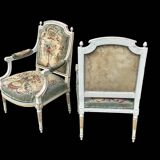Pair of Louis XVI Cabriolet Armchairs - Lacquered and Upholstered Beech