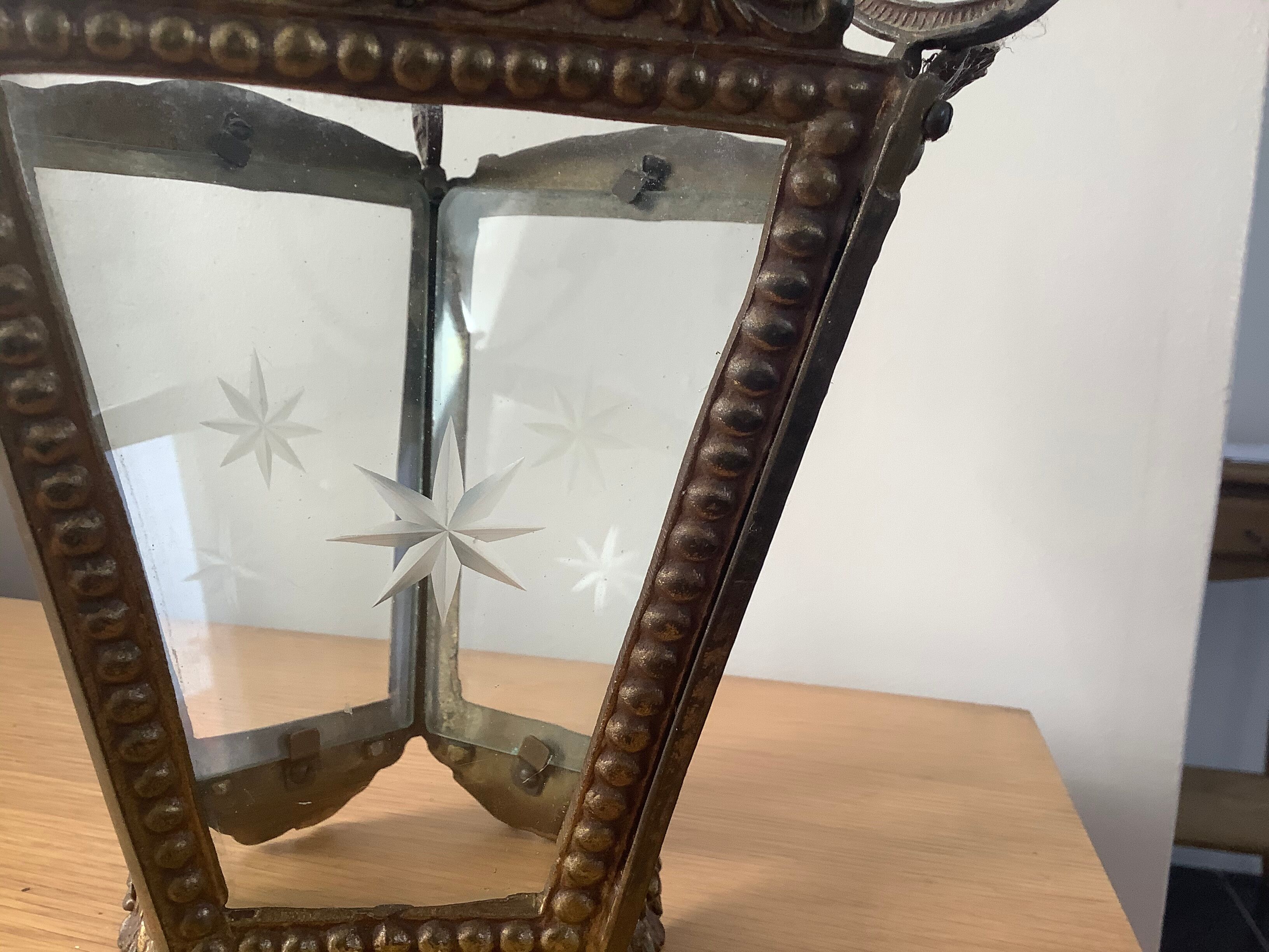 Bronze and chiseled glass hanging lamp