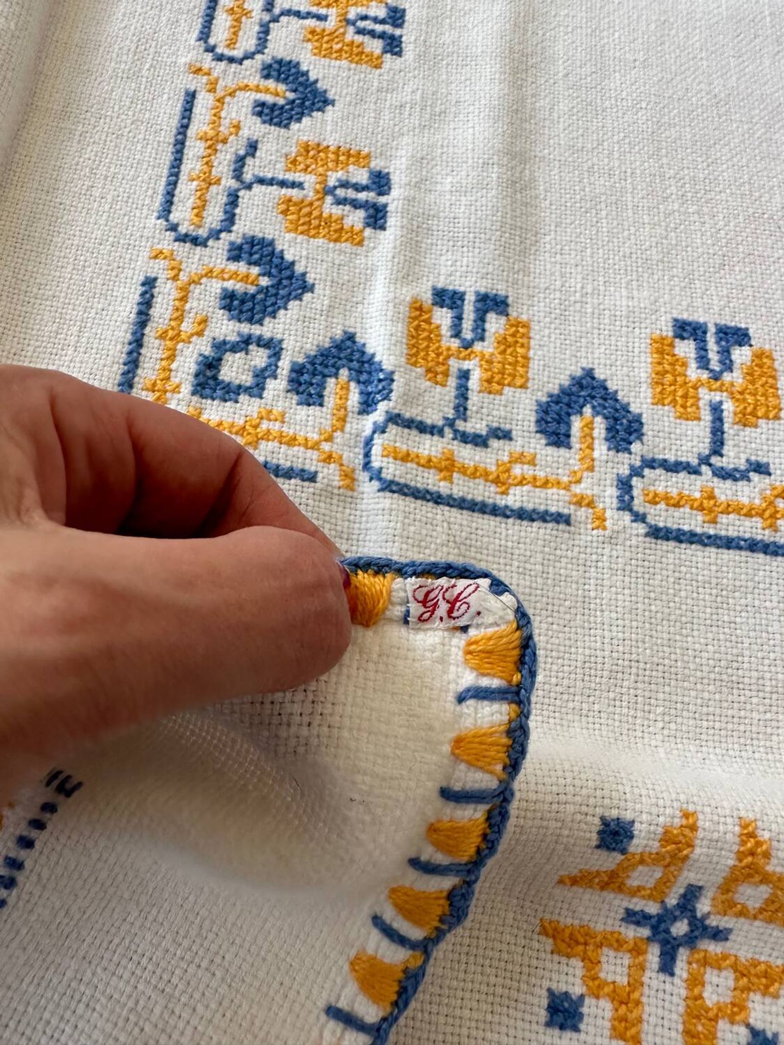 Embroidered white tablecloth