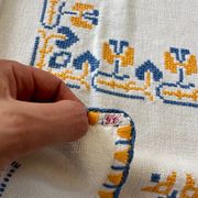 Embroidered white tablecloth