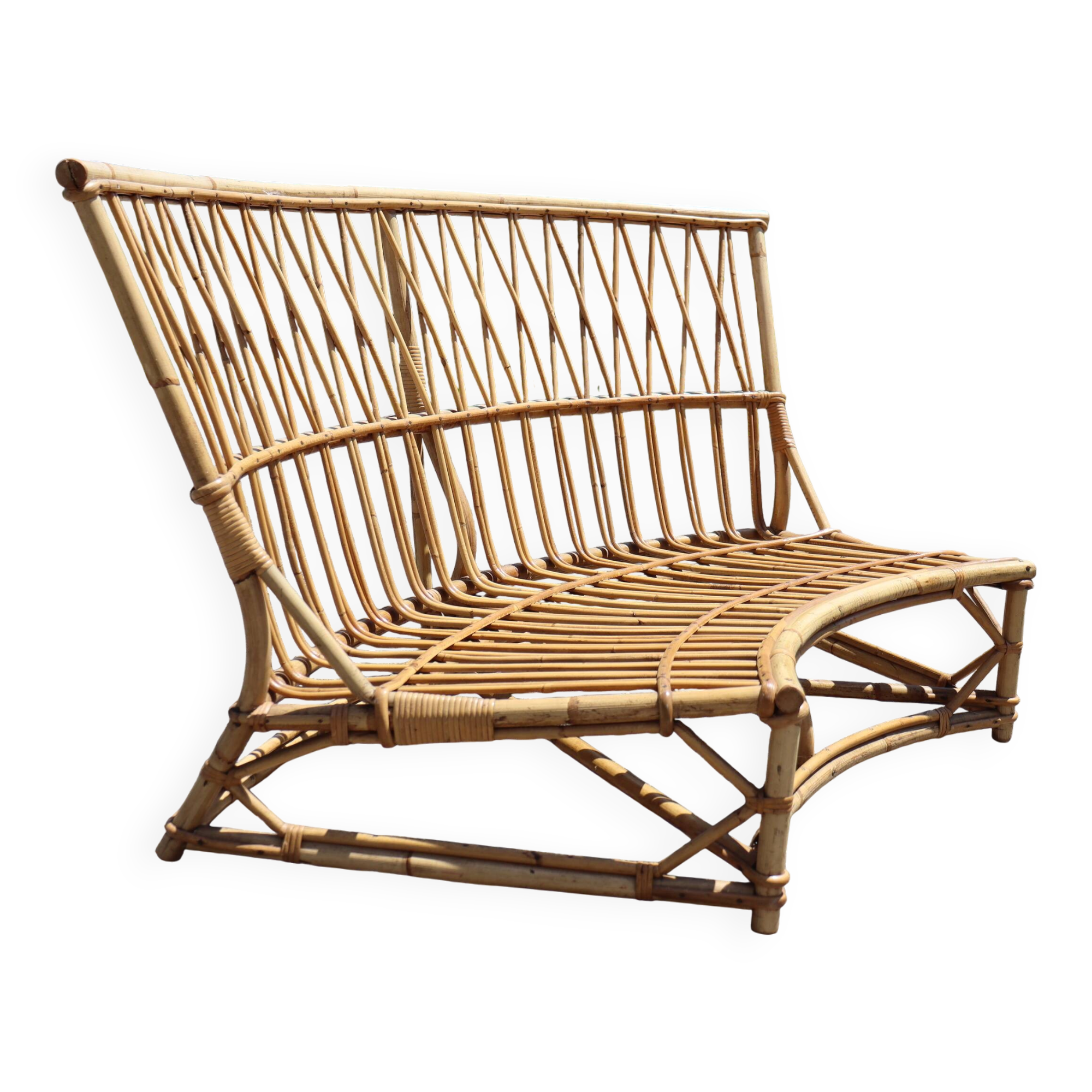 Vintage rattan sofa by Audoux Minet