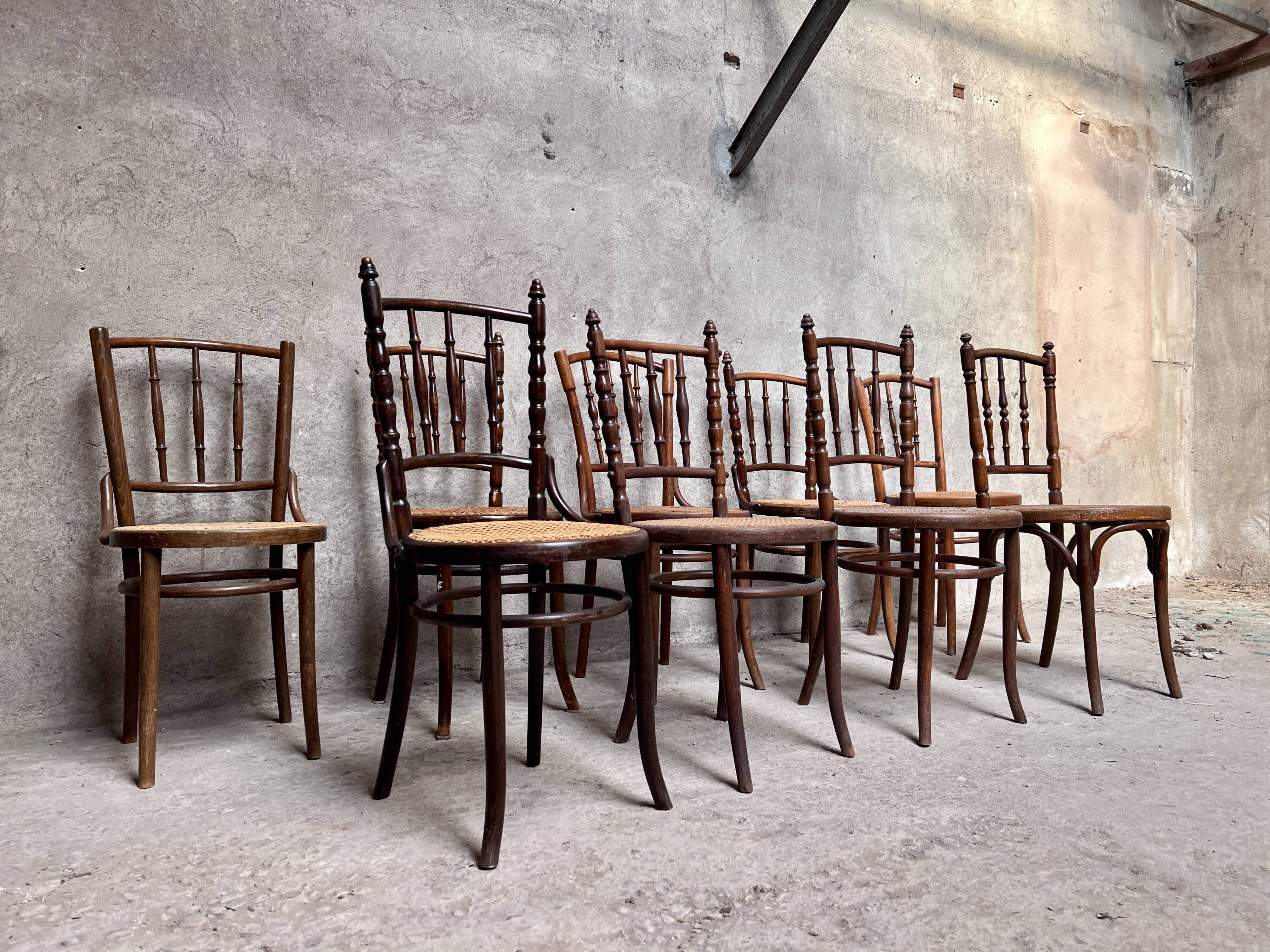Series of 7 old bar cane cane bistro chairs