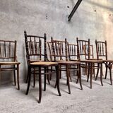 Series of 7 old bar cane cane bistro chairs