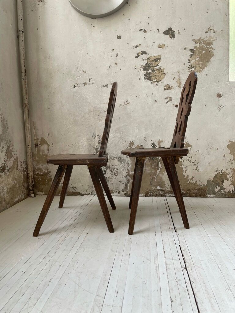 Pair of brutalist Alsatian mountain chairs 19th