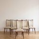 Set of 5 vintage 1950s dining chairs in wood and white.