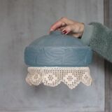 Blue glass lampshade, Art Deco pendant, vintage ceiling lamp.