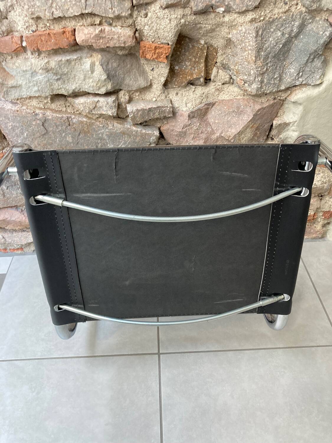 Chrome and black leather armchair type B34