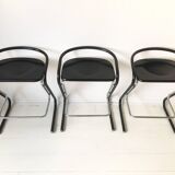 Set of three bar stools black and chrome of Thema Italy to the 1970s