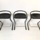 Set of three bar stools black and chrome of Thema Italy to the 1970s
