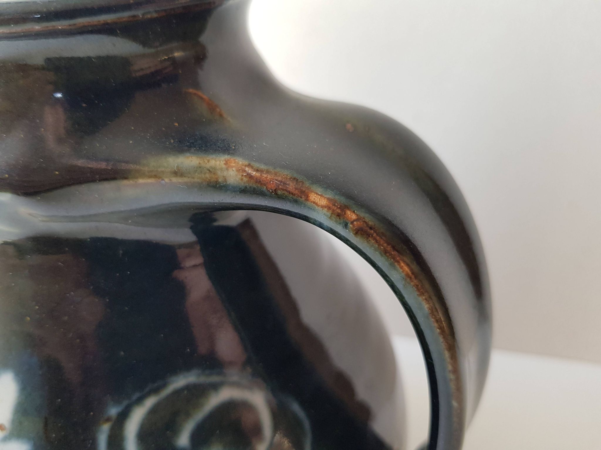 Glazed ceramic pitcher Signature identified signed Sceugau Coliutu
