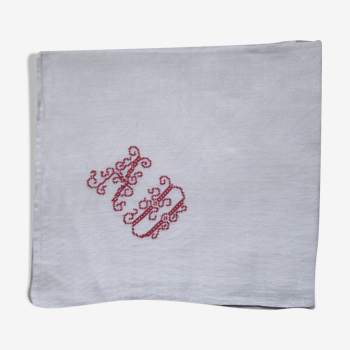 large towel (or small tablecloth) damask monogrammed in red AD