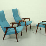 Ensemble de 2 fauteuils avec pouf assorti par Yngve Ekström pour Pastoe, années 1960