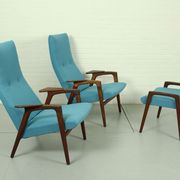 Set of 2 Danish Lounge Chairs with matching Ottoman by Yngve Ekström for Pastoe, 1960s