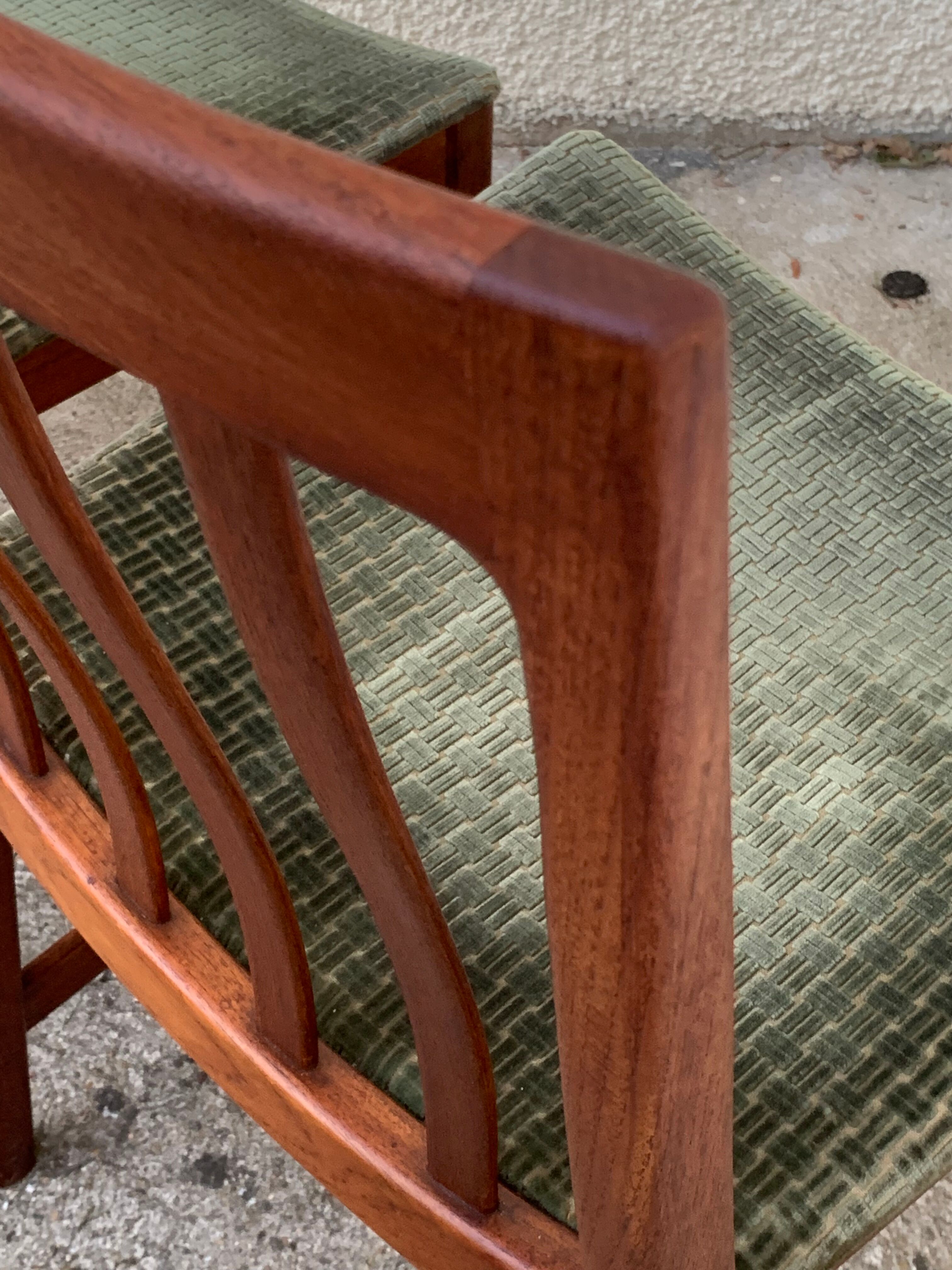 Pair of Scandinavian teak and velvet chairs 1960