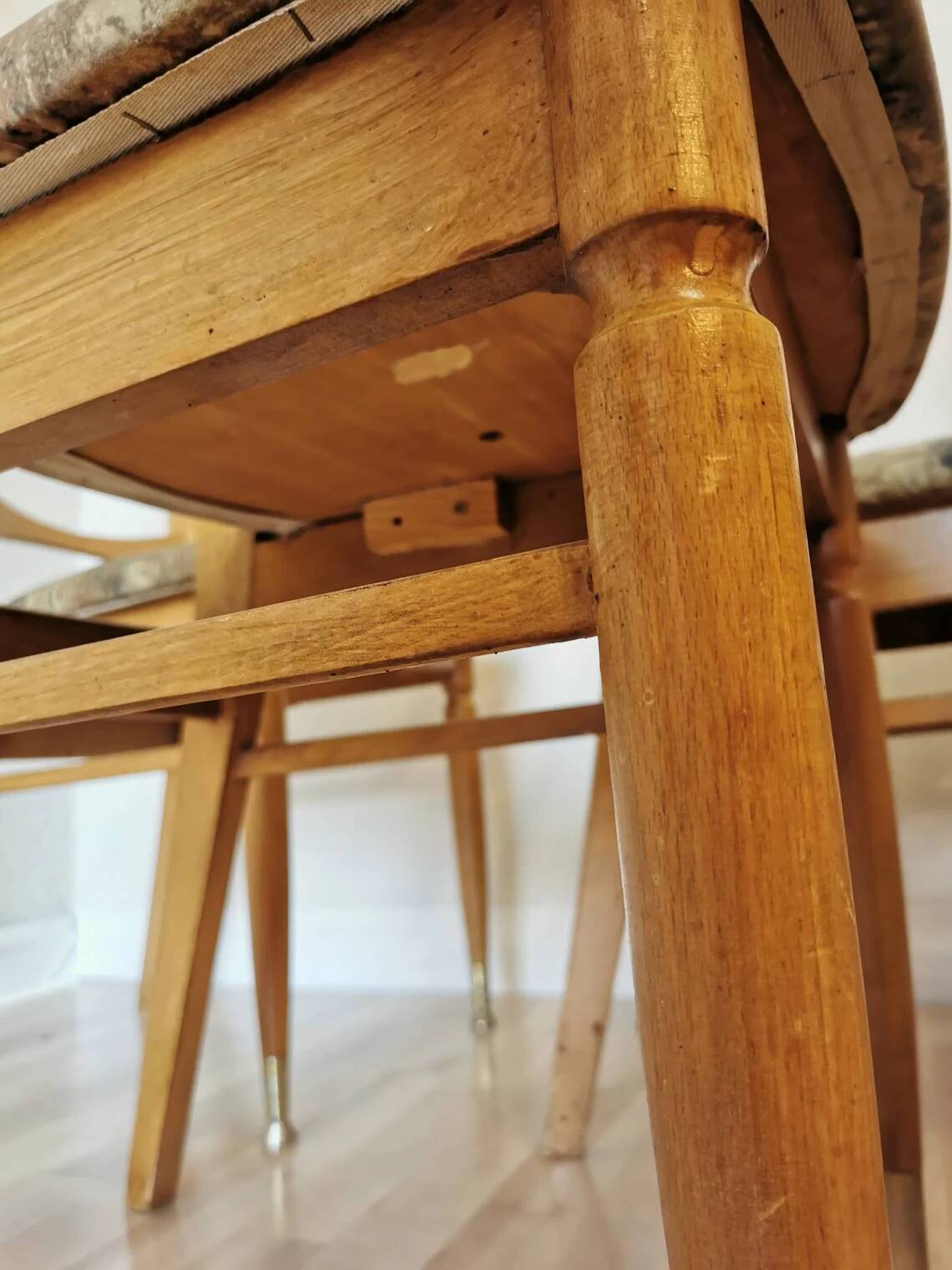 Set of 6 Vintage Wooden Dining Chairs: 1970s Mid-Century Bistro Style