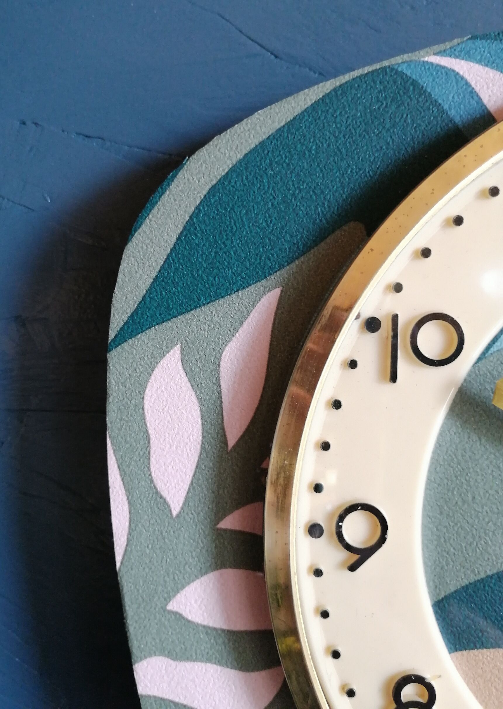 Vintage clock silent rectangular wall clock "Blue Green Pink"