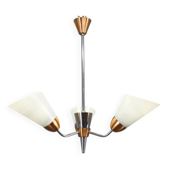 Mid-Century Pendant Light, Copper and Chrome, Czechoslovakia, 1970s