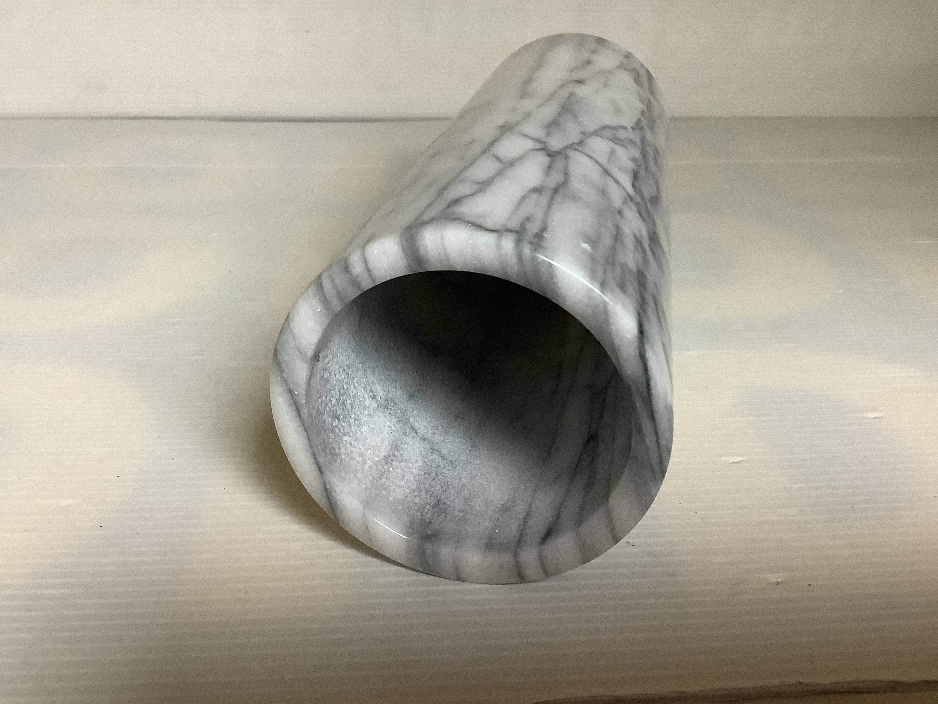 Roll vase in grey and white marble