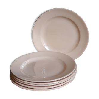 Six assiettes à dessert faïence de Digoin et Sarreguemines sevice pastel années 50