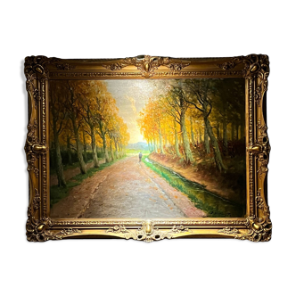 Hst animated landscape path in the forest frame signed around 1900