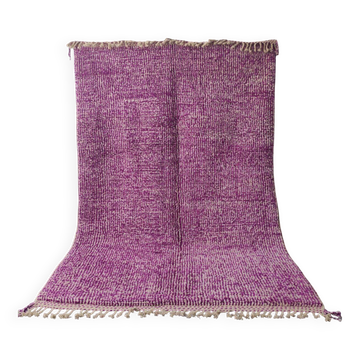 Grand Tapis Beni Ouarain Violet Fuchsia, Texture Unique, Fait Main 3x2M