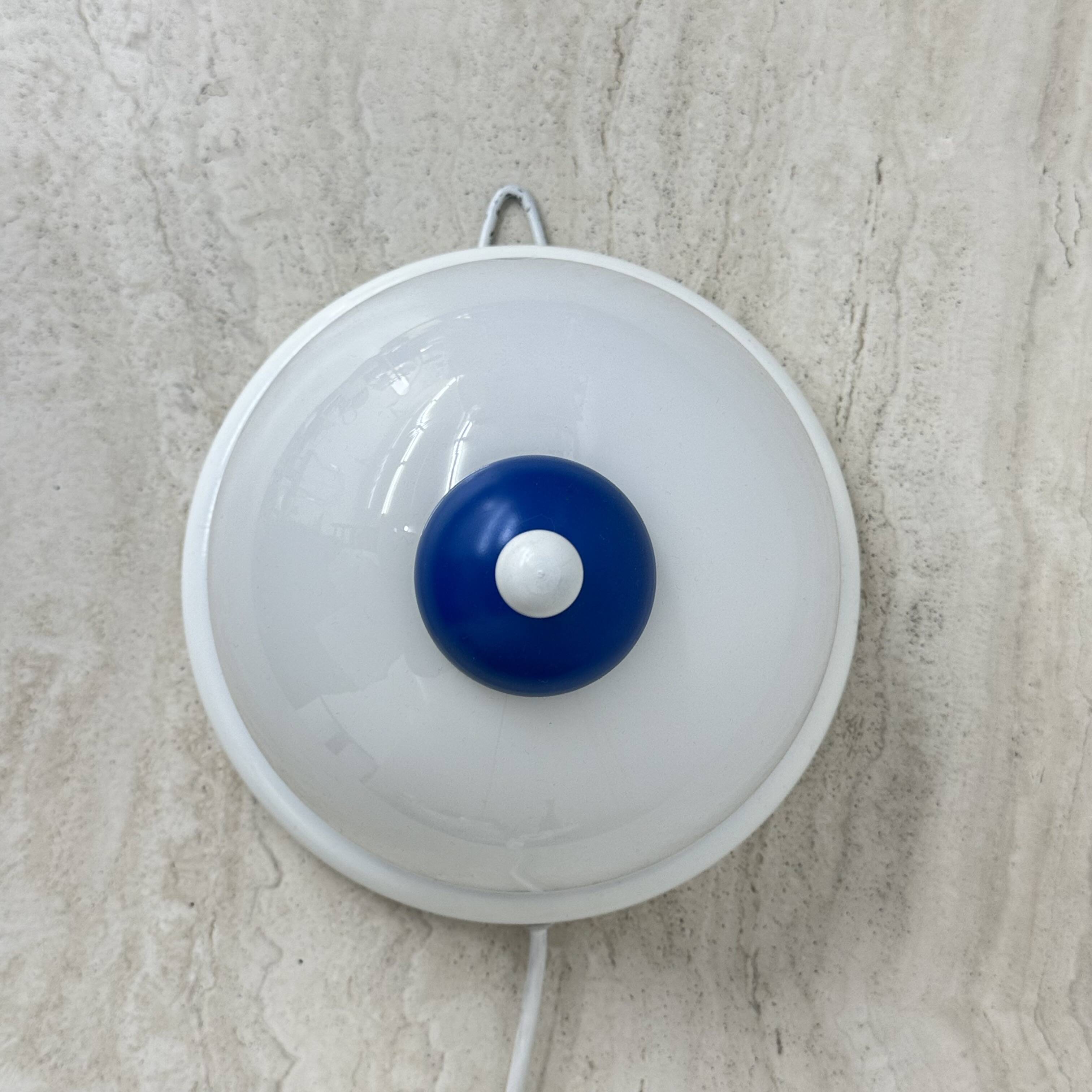 Vintage glass blue and white wall lamp sconce , 1970s