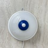 Vintage glass blue and white wall lamp sconce , 1970s