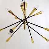 Black and brass articulated Sputnik chandelier in Stilnovo style, Italy, 1950.