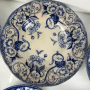 Set of 6 deep plates in ironstone "Flora" – Creil et Montereau, 19th century, blue