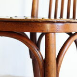 Set of 4 Luterma bistro chairs in curved wood and imitation leather, early 20th century