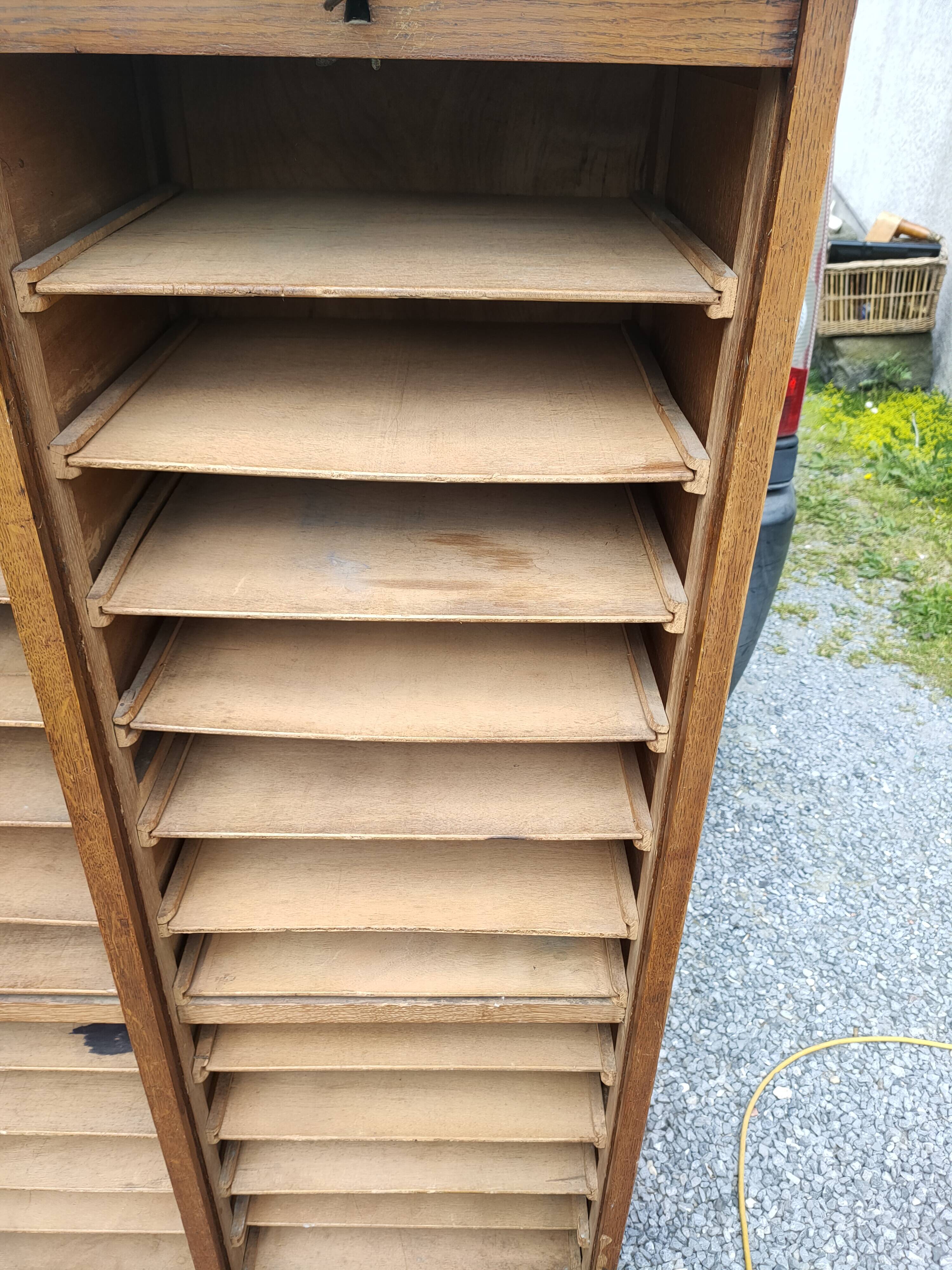 50s double curtain filing cabinet