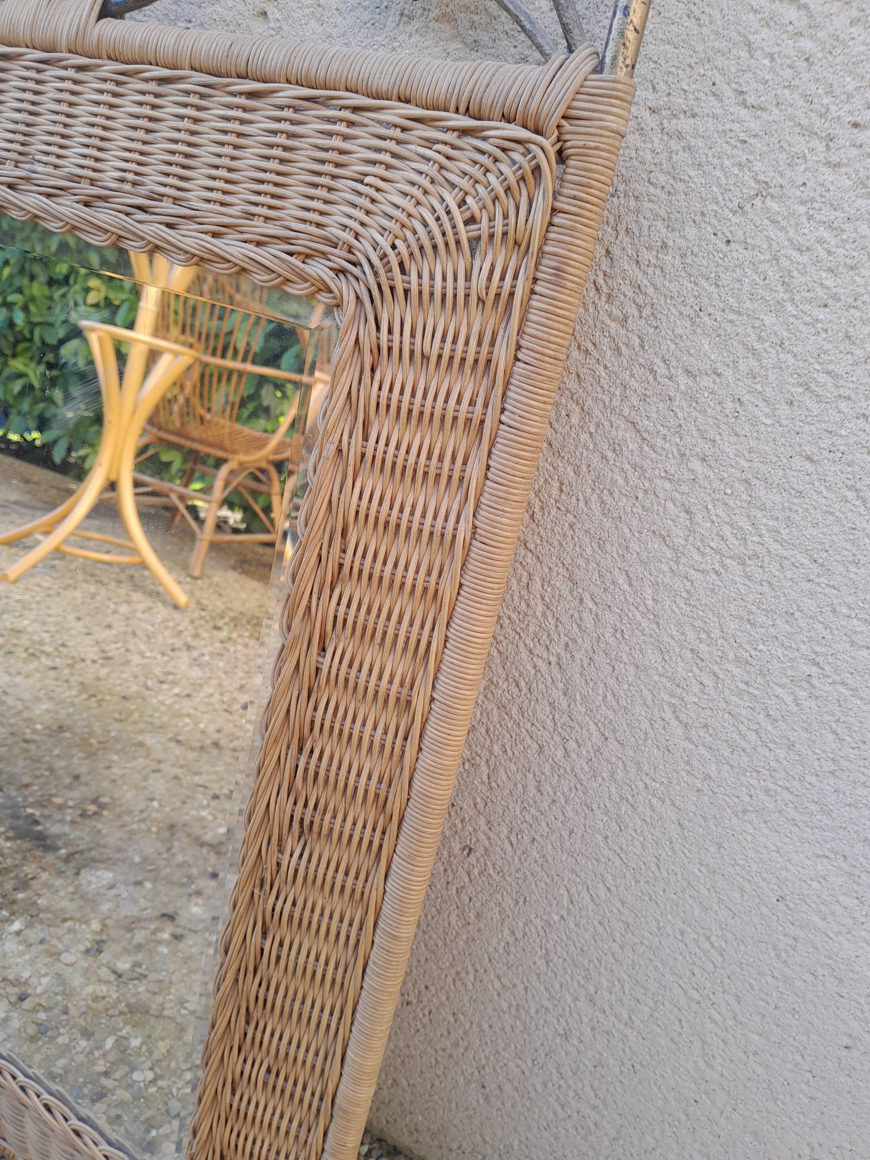 Vintage rattan and wrought iron mirror